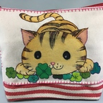 ボーダー柄ポーチ (猫)