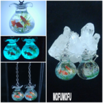 1組限定/夜光/金魚鉢形ｶﾞﾗｽﾄﾞｰﾑ/本物の草/２匹の金魚/ﾊｰﾊﾞﾘｳﾑ/水晶&ｵｰﾛﾗｶﾞﾗｽﾋﾞｰｽﾞ/ﾋﾟｱｽまたは、ｲﾔﾘﾝｸﾞ