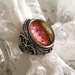 再販　Pink rose ゴールドラスター vintage glass ring（１０～２５号）