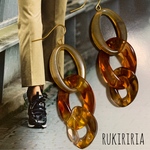 RUKIRIRIA #319 べっこう×ブラウン チェーンピアス  大ぶりピアス 大ぶりイヤリング 