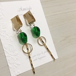 チタンポスト☆Clear green ロングツイストスティックピアス