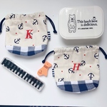 《Thank’s‼️》new!!イニシャル K マリン☆英文字×red K刺繍【可愛いミニ巾着袋】//マスク入れ/コップ袋