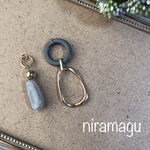 ゴールドとグレイパーツのアシンメトリーピアス