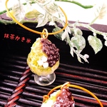 ミニチュア抹茶のかき氷のキーリング