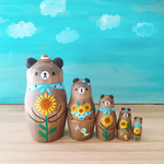 夏！素朴なくまさんマトリョーシカ♫ヒマワリそぼっくま🌻