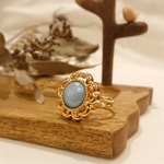 ゴールド×アイスブルー フラワーボタン リング💍