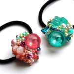 桃花緑青花雫・ヘアゴム２点セット