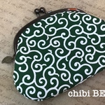 和柄 シンプルタグなし唐草模様のがま口ポーチ♪(緑)