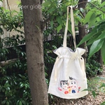 子供の絵刺繍  巾着トートバック  オフホワイト