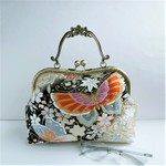 【新作】正絹袋帯バッグ Obi bag　2wayバッグ　絹　豪華刺繍　リメイク 　がま口バッグ　