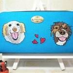 Ｍ様ご依頼品　愛犬と招福カエル刺繍の長財布