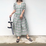 NEWチェック柄ワンピース(グリーン)