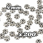 【A539】 送料無料 [約200個] ロンデルビーズ(11) スペーサー 【AS】 4mm 銀古美