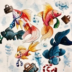 かわいい動物のイラスト   金魚 (出勤)