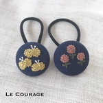 《特別価格》チョウと花の刺繍ヘアゴム(黄色・オレンジ)