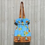 浴衣用に♪青空ひまわり×バスケット柄きんちゃくバッグ