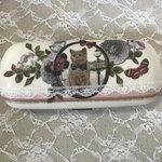 メガネケース　コラージュ【猫と蝶】