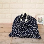 浴衣バッグに小粋な桜【小桜/紺】Sサイズ用インナー袋｜こまどりかごや専用