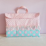 パステルなフリルの防災頭巾カバー(背もたれタイプ)　blue 【受注製作】