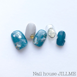 【藍色】天然石風ニュアンスNail ネイルチップ 青 大理石 グレー シェル ラメ  鉱石  ウェディング 成人式