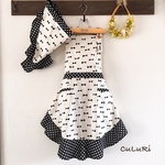 子供用フリルエプロンセット〜リボン柄生成り