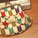 リボン付き矢絣柄のころんと手のひらミニがま口財布（5.5cm）