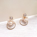大粒ビジュー&粒々パールの  リングピアス／イヤリング／ノンホール