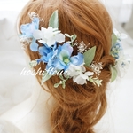 水色ヘアパーツ結婚式♡髪飾り結婚式ヘッドドレス結婚式水色ヘアパーツかすみ草ヘアパーツかすみ草髪飾り水色髪飾り