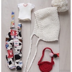 ＊ブライスアウトフィット37＊５点セット＊牛オーバーオール・Tシャツ・バッグ＊ blythe outfit＊ブライス ＊