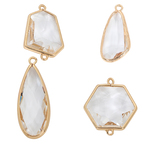 4個ガラス × 真鍮 クリア 細長 ドロップ 変形デザイン チャーム 幾何学 涙 アンティーク クリア ガラスコネクター繋ぎ 大ぶりヴィンテージお洒落 大人可愛いチャーム ジュエリー 金属 豪華 デコ