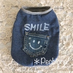 【Mサイズ完成品】 😋SMILEくんタンク 男の子に💙 ダメージデニムモチーフ Mサイズ 😋 犬服 タンクトップ