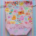 hana*ハンドメイド★レトロアニマルのマチたっぷり巾着♪レトロアニマルハート×ピンクハート