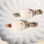 海底の宝石箱   天然シェルのヘアクリップ   ブルーピンク
