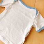 サイズ１２０。ボートネックTシャツ（キナリにブルーライン）