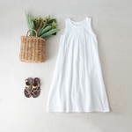 ダブルガーゼノースリーブタックワンピース　white