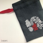 大人のリネン刺繍巾着【サンゴ】30%値下げ