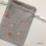 大人のリネン刺繍巾着【peach】