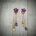 シール（貼る）ピアス　花の雫（パープル）アシンメトリー