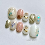 ニュアンスネイル＊押し花×シェル ミラーネイル