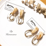 New♡ ミルクティ×クリアフープスチールピアス