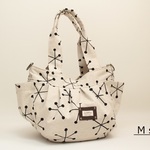 Mサイズ　綿麻キャンバス　点と線の模様柄プリント生地　 ころりんバッグ♪　Fm2 Lab.