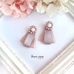 flower bijou double ribbon frill ピアスorイヤリングor樹脂ピアス