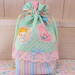 hana*ハンドメイド★ハローベイビーのマチたっぷり巾着♪さわやかブルー