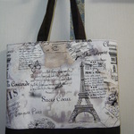USA生地　セピア色のパリ柄のトートバッグ