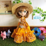 ブライス　リカちゃん  プーリップ   マキシワンピース   ペイズリー  イエロー