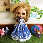 ブライス　リカちゃん  プーリップ   マキシワンピース   ペイズリー  ブルー