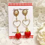 パール×ハート イチゴのピアス
