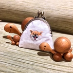 ★柴犬★リネン刺繍ミニがま口ポーチ