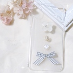 紫陽花とギンガムチェックリボンのクリアiPhoneケース❁*。