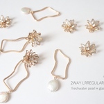 2way 淡水パール フープ クリアフラワー ピアス・イヤリング